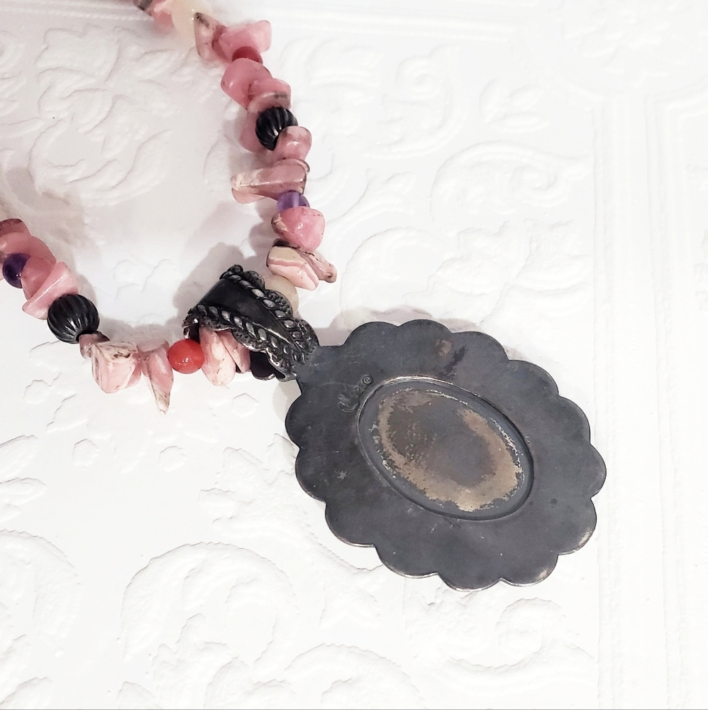 Sterling Silver Vintage 1970'S Shell Pendant Necklace Pink - Picture 8 of 8